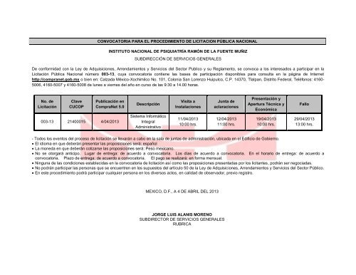 Convocatoria para el sistema informativo integral administrativo ...