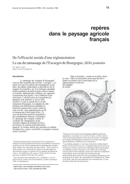 La réglementation du ramassage des escargots - Inra