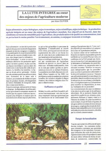 La lutte intégrée / Insectes n° 68 - Inra