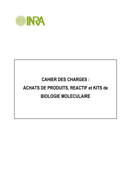 CAHIER DES CHARGES : ACHATS DE PRODUITS, REACTIF et ...