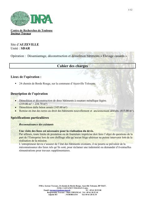 Cahier des charges - Inra