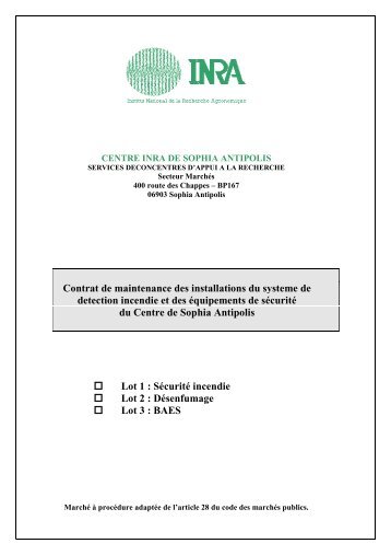 Contrat de maintenance des installations du systeme de ... - Inra