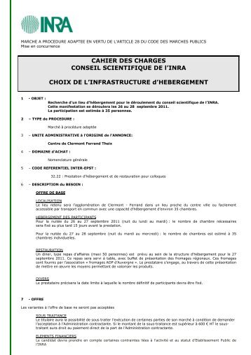 CAHIER DES CHARGES CONSEIL SCIENTIFIQUE DE l'INRA ...
