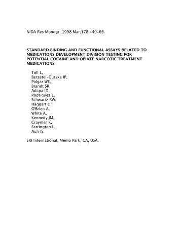 NIDA Res Monogr. 1998 Mar;178:440-66. STANDARD BINDING ...