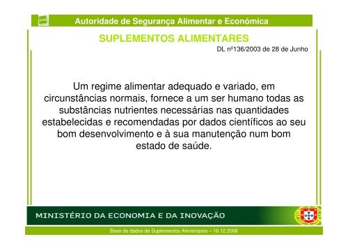 Base de dados de Suplementos Alimentares