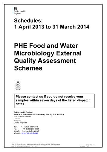 Schedules: 1 April 2013 to 31 March 2014 PHE Food and Water ...