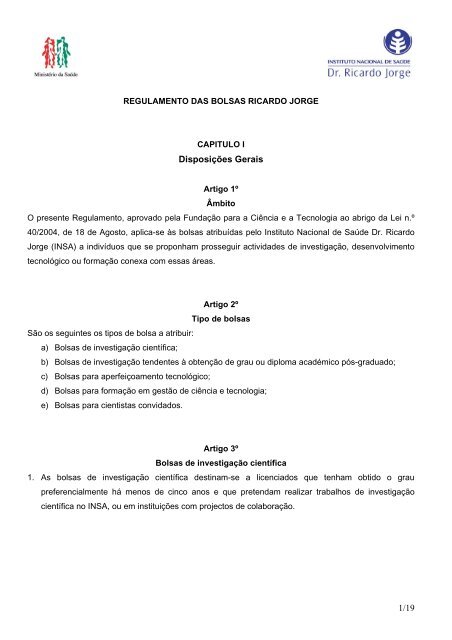 regulamento das bolsas ricardo jorge - Instituto Nacional de SaÃºde ...