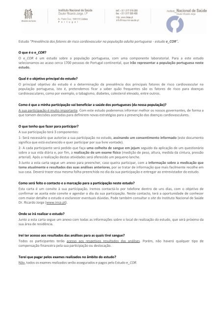 Perguntas frequentes - Instituto Nacional de SaÃºde Dr. Ricardo Jorge