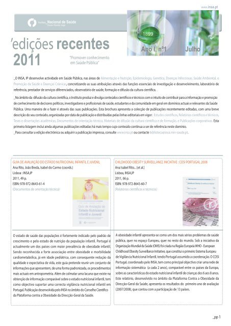 ediÃ§Ãµes recentes INSA 2011 a - Instituto Nacional de SaÃºde Dr ...