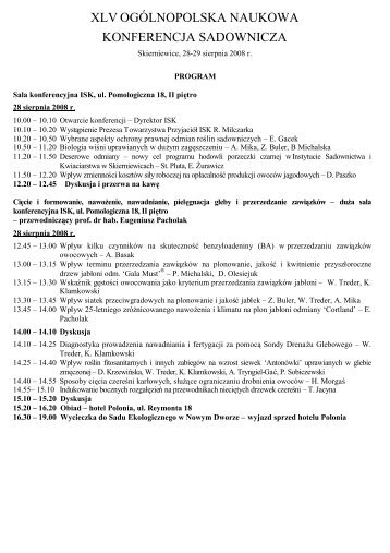 Program - Instytut Sadownictwa i Kwiaciarstwa w Skierniewicach