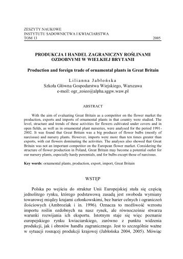 Produkcja i handel zagraniczny roÅlinami ozdobnymi w Wielkiej ...