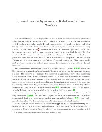 Dynamic Stochastic Optimization of Reshuffles in Container ... - Insead