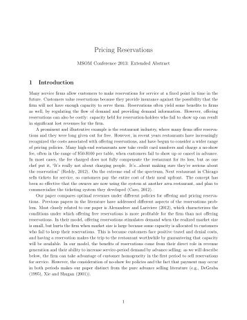 Pricing Reservations - Insead