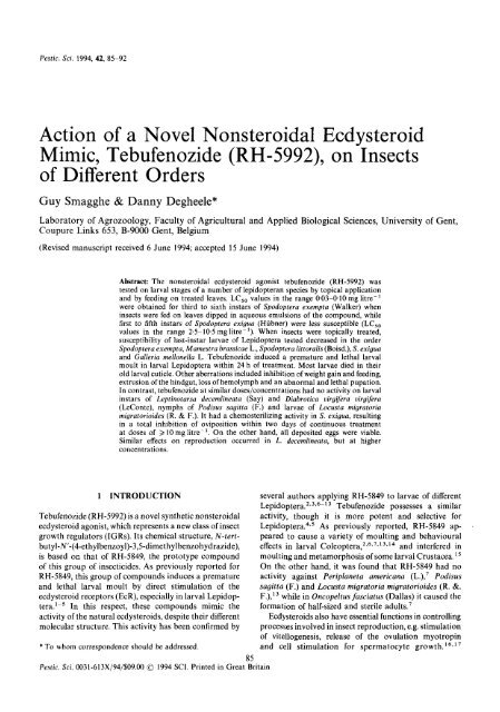 Action of a novel nonsteroidal ecdysteroid mimic ... - Insects.ugent.be