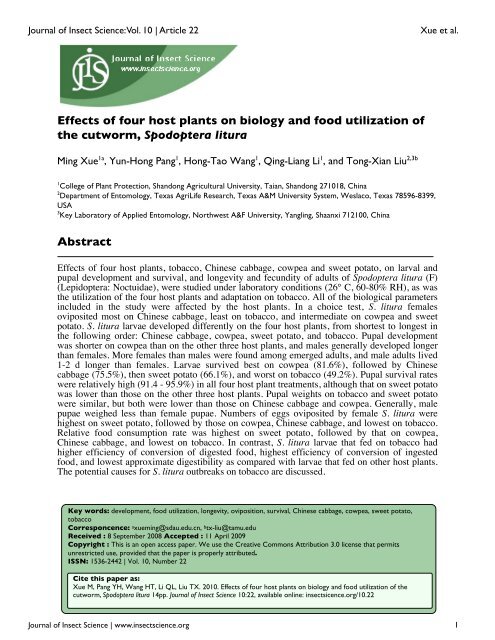 Effects of four host plants on biology and food utilization - Journal of ...