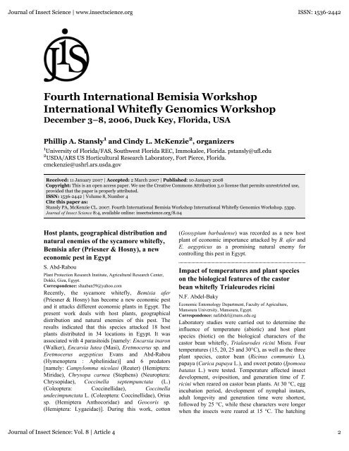 Fourth International Bemisia Workshop International Whitefly ...