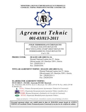 Agrement Tehnic Reflectix - Instal Focus