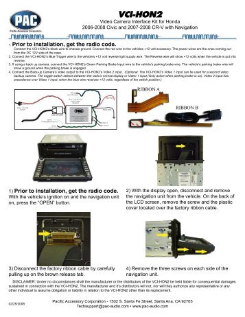 VCI-HON2 - Pacific Accessory Corporation - PAC Audio