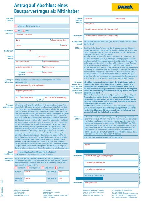 Antrag Auf Abschluss Eines Bausparvertrages Als Mitinhaber