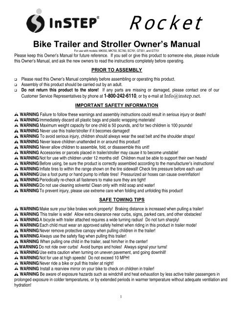 Rocket Aluminum Bike Trailer and Stroller manual.pdf - Instep.net