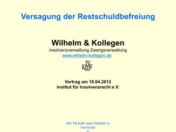 Versagung Der Restschuldbefreiung Wilhelm & Kollegen - Institut fÃ¼r ...