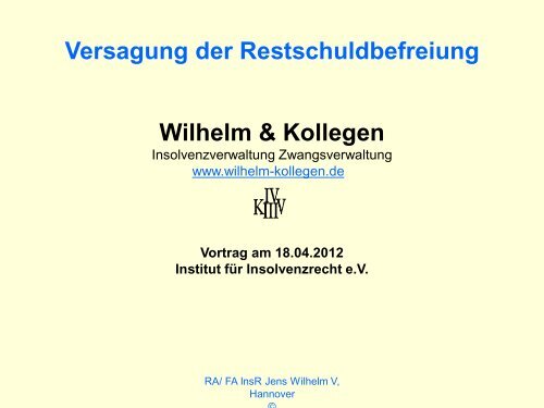 Versagung Der Restschuldbefreiung Wilhelm & Kollegen - Institut fÃ¼r ...