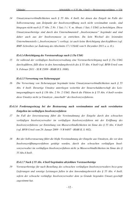 Anlage Nr. 2 Arbeitshilfe § 55 Abs. 4 InsO - Institut für Insolvenzrecht