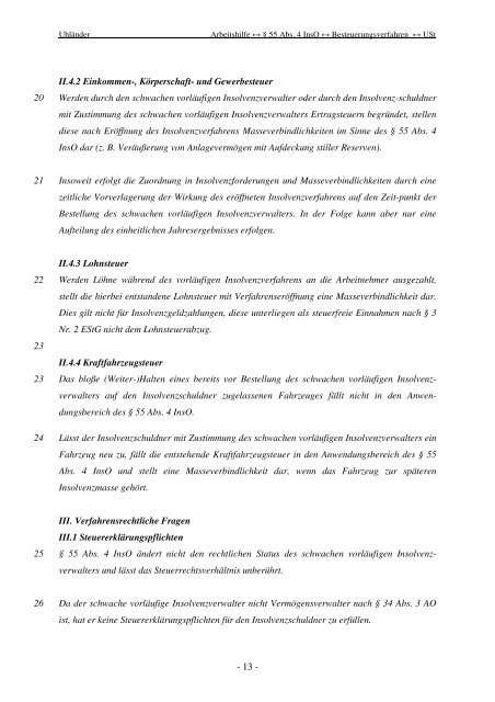 Anlage Nr. 2 Arbeitshilfe § 55 Abs. 4 InsO - Institut für Insolvenzrecht