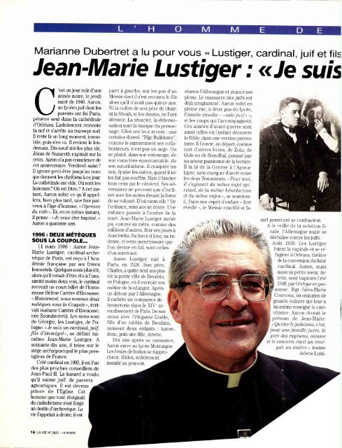 Mariane Dubertret 1996 03 14 La vie Jean-Marie Lustiger Je suis ...