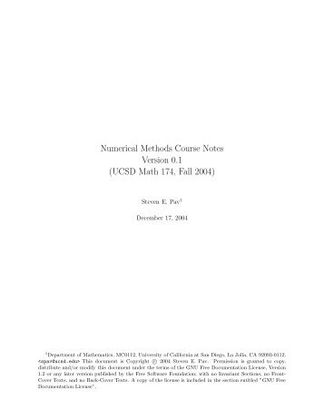 Numerical Methods Course Notes Version 0.1 (UCSD Math 174, Fall ...