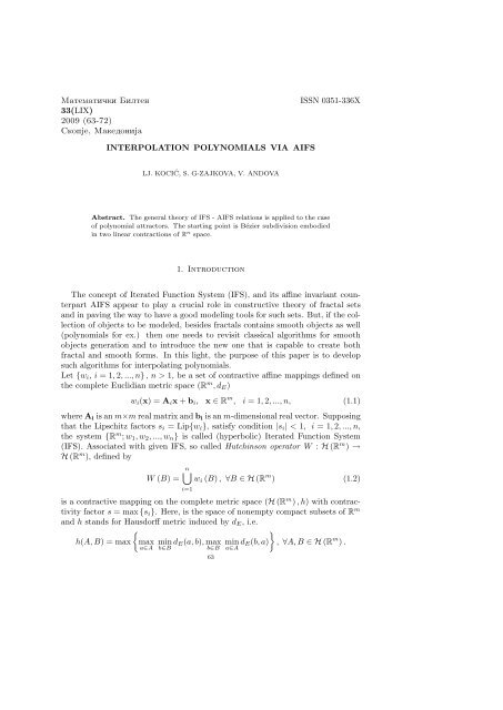 Skopje, Makedonija INTERPOLATION POLYNOMIALS VIA AIFS 1 ...