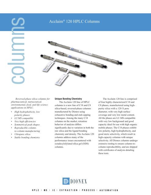 Acclaim 120 HPLC Columns Data Sheet - Dionex