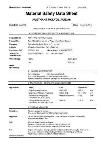 Material Safety Data Sheet - Insulation Industries