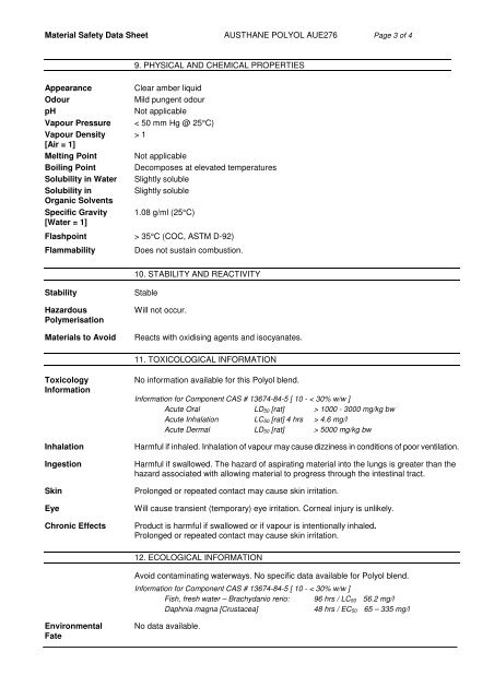 Material Safety Data Sheet - Insulation Industries