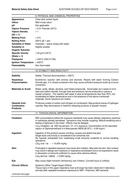 Material Safety Data Sheet - Insulation Industries