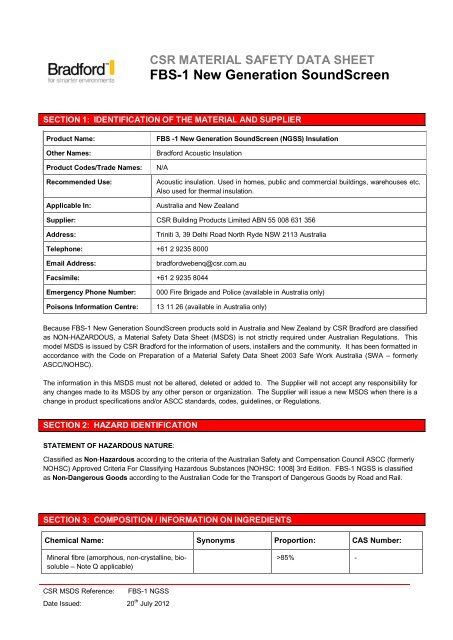 New Generation SoundScreen MSDS 0712 - Insulation Industries