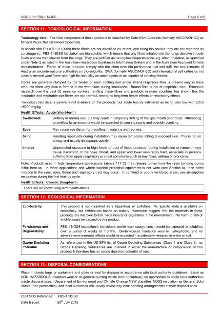 New Generation SoundScreen MSDS 0712 - Insulation Industries