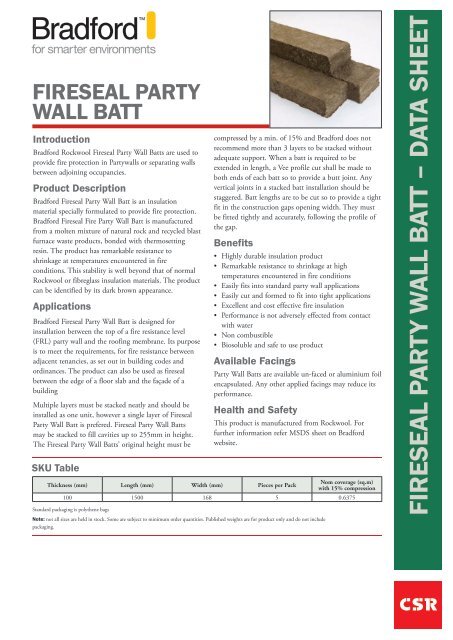 Partywall datasheet - Insulation Industries