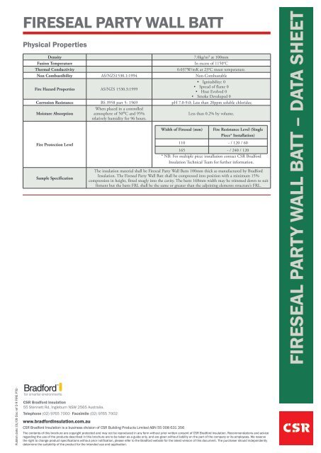 Partywall datasheet - Insulation Industries