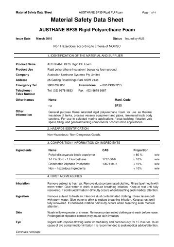 Material Safety Data Sheet - Insulation Industries