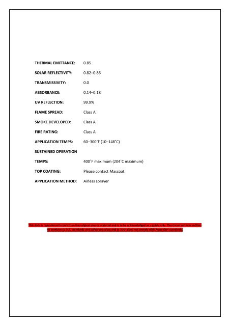 Mascoat Industrial-DTI General specifications. - Insulation Industries