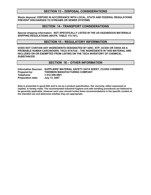 MATERIAL SAFETY DATA SHEET MSDS No: HTC - 01 - Insulation ...