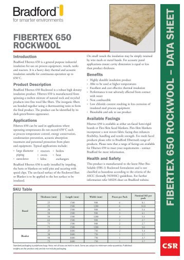 FIBERTEX 650 R OCKW OOL â D ATA SHEET - Insulation Industries