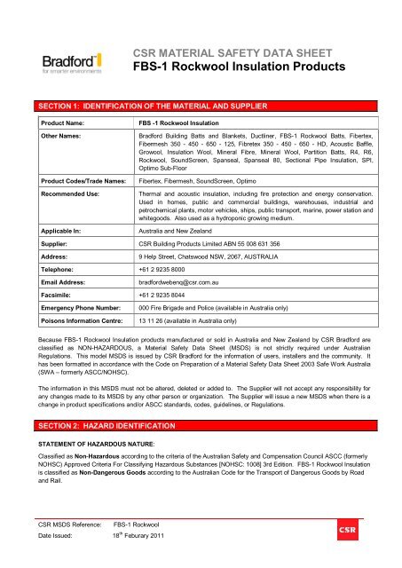 Rockwool MSDS - Austral Insulation