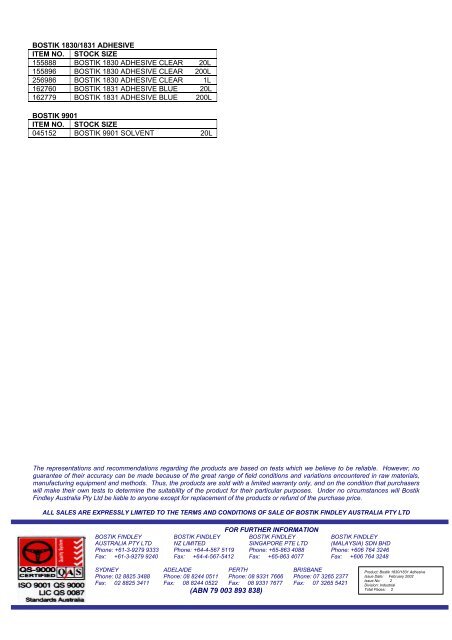 Bostik 1830/1831 Adhesive - Insulation Industries