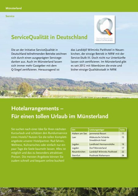 Unterkünfte für Kurzurlauber im Münsterland 2014