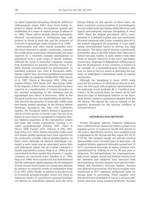 Histological intersex (ovotestis) in the European lobster Homarus ...