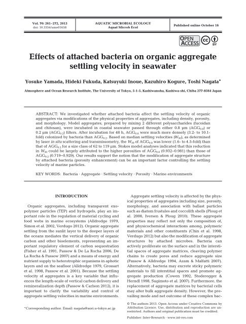 Effects of attached bacteria on organic aggregate settling velocity in ...