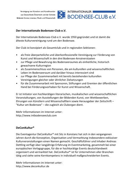 Eventdokumentation - Internationaler Bodensee-Club eV
