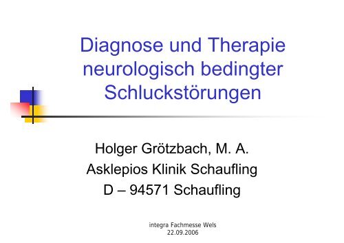 Diagnose und Therapie neurologisch bedingter SchluckstÃ¶rungen